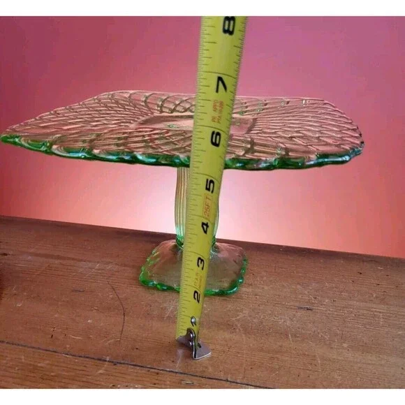 3 LE Smith & Rose Trellis Green Glass Square Pedestal Cake Stands Handmade USA - Picture 9 of 16
